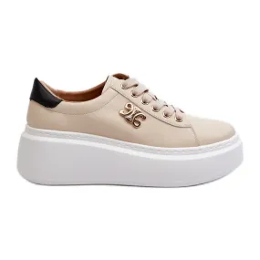 Women's Leather Sneakers on the Beige Platform Pernalia