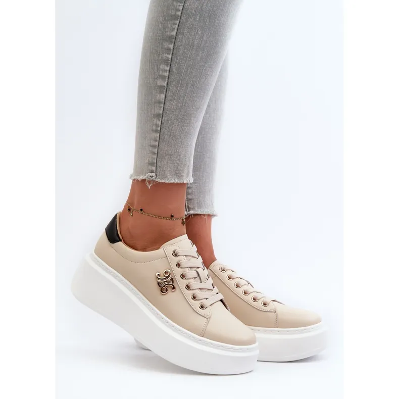 Women's Leather Sneakers on the Beige Platform Pernalia