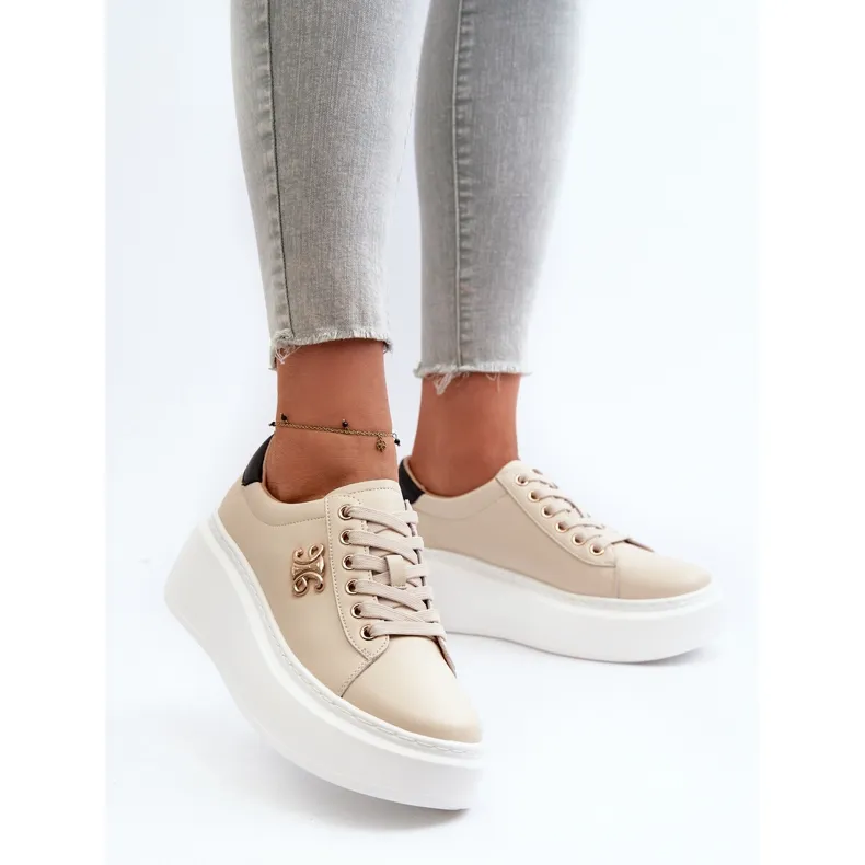 Women's Leather Sneakers on the Beige Platform Pernalia