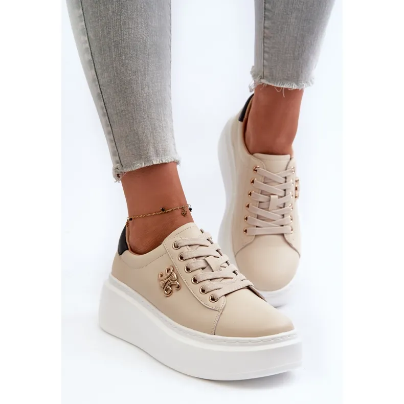 Women's Leather Sneakers on the Beige Platform Pernalia