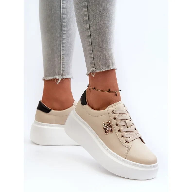 Women's Leather Sneakers on the Beige Platform Pernalia