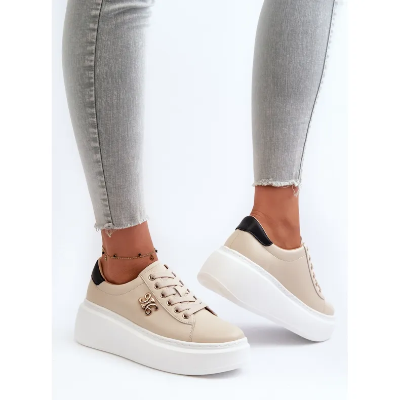 Women's Leather Sneakers on the Beige Platform Pernalia