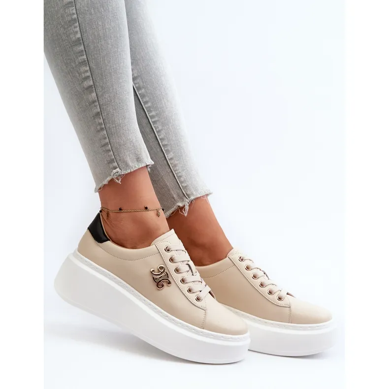 Women's Leather Sneakers on the Beige Platform Pernalia