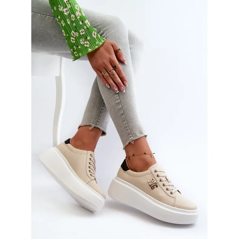 Women's Leather Sneakers on the Beige Platform Pernalia