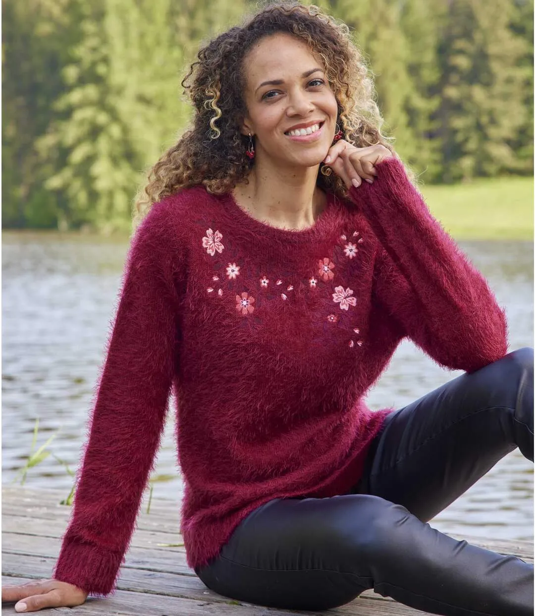 Women's Burgundy Embroidered Jumper 