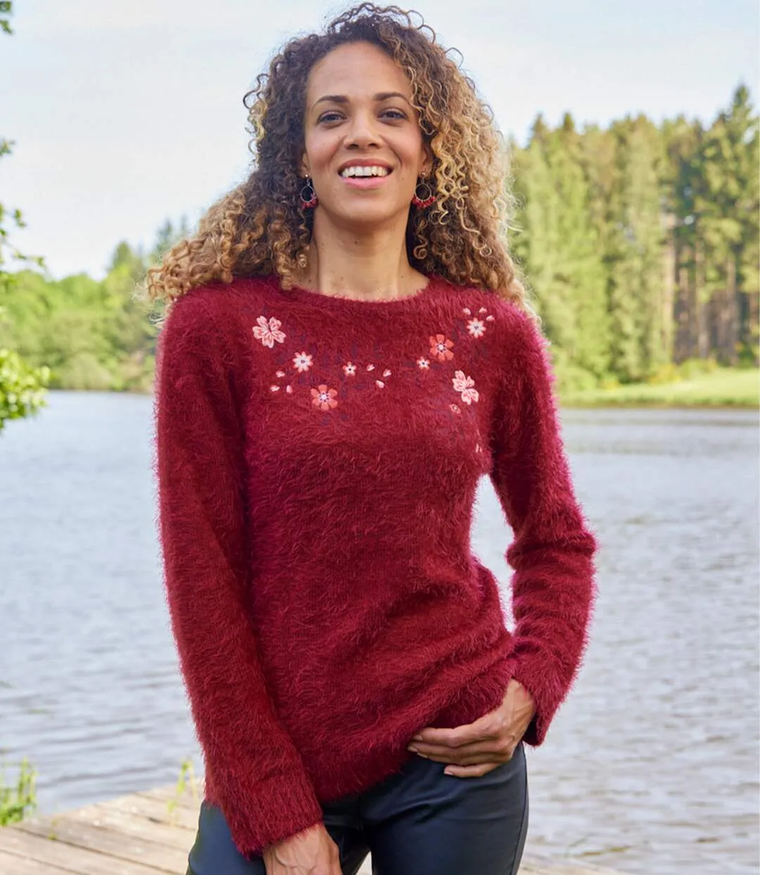 Women's Burgundy Embroidered Jumper 